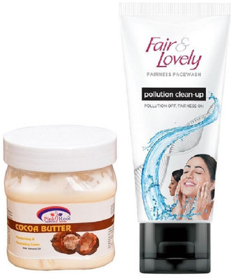 

Pink Root Cocoa Butter Cream 500ml and Fair & Lovely Fairness FaceWash Pollution Clean-Up 100gm(Set of 2)