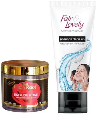 

Pink Root English Rose 100gm and Fair & Lovely Fairness FaceWash Pollution Clean-Up 100gm(Set of 2)