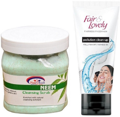 

Pink Root Neem Scrub 500ml and Fair & Lovely Fairness FaceWash Pollution Clean-Up 100gm(Set of 2)