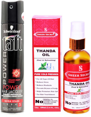 

SCHWARZKOPF TAFT ALL WEATHER POWER HAIR LACQUER 250 ML with SHEER SECRET PURE COLD PRESSED THANDA OIL 100 ML(Set of 2)