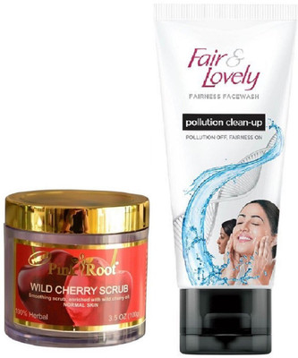 

Pink Root Wild Cherry Scrub 100gm and Fair & Lovely Fairness FaceWash Pollution Clean-Up 100gm(Set of 2)