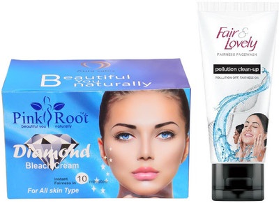 

Pink Root Diamond Bleach 250g and Fair & Lovely Fairness FaceWash Pollution Clean-Up 100gm(Set of 2)