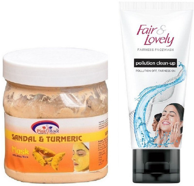

Pink Root Sandal & Turmeric Mask 500ml and Fair & Lovely Fairness FaceWash Pollution Clean-Up 100gm(Set of 2)
