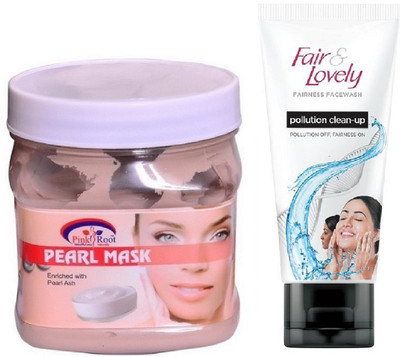

Pink Root Pearl Mask 500ml and Fair & Lovely Fairness FaceWash Pollution Clean-Up 100gm(Set of 2)