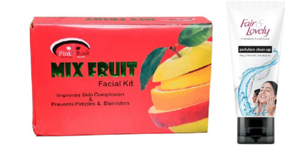 

Pink Root Mix Fruit Facial Kit 83gm and Fair & Lovely Fairness FaceWash Pollution Clean-Up 100gm(Set of 2)