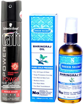 

SCHWARZKOPF TAFT ALL WEATHER POWER HAIR LACQUER 250 ML with SHEER SECRET PURE COLD PRESSED BHRINGRAJ OIL 100 ML(Set of 2)