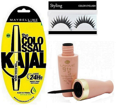 

styling Eyelashes & Colossal Kajal & 9 To 5 Waterproof Eyeliner(Set of 3)