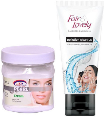 

Pink Root Pearl Cream 500ml and Fair & Lovely Fairness FaceWash Pollution Clean-Up 100gm(Set of 2)