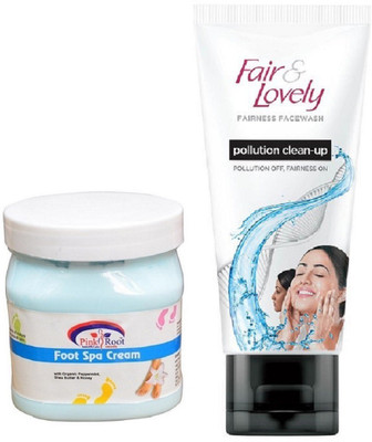 

Pink Root Foot Spa Cream 500ml and Fair & Lovely Fairness FaceWash Pollution Clean-Up 100gm(Set of 2)