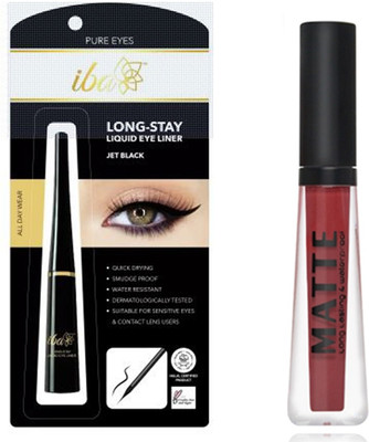 

iba halal iba long stay liquid eye liner and miss rose red matte gloss(Set of 2)