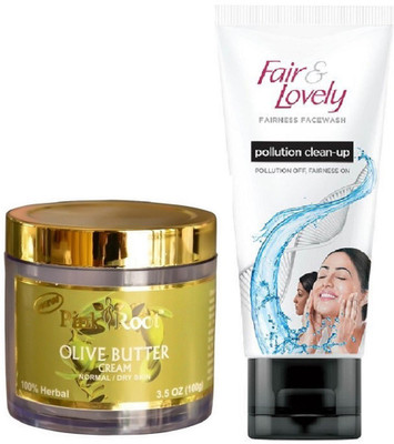 

Pink Root Olive Butter Cream 100gm and Fair & Lovely Fairness FaceWash Pollution Clean-Up 100gm(Set of 2)