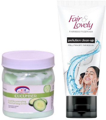 

Pink Root Cucumber Cream 500ml and Fair & Lovely Fairness FaceWash Pollution Clean-Up 100gm(Set of 2)