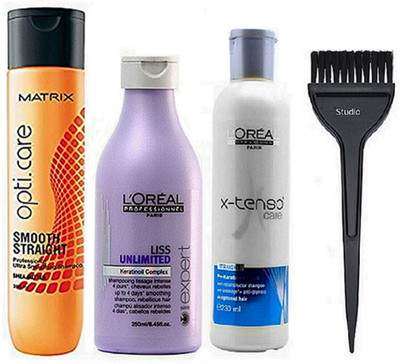 

studio Hair Brush, Opticare Smooth Straight Hair Shampoo with Liss Unlimited Hair Shampoo & X-tesno Hair Shampoo(Set of 4)