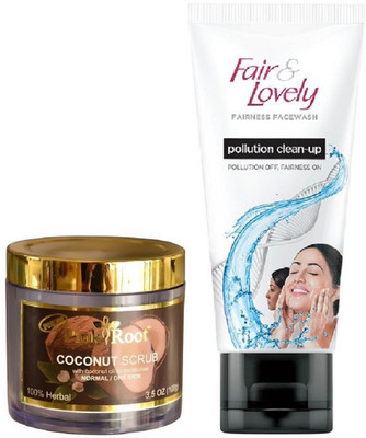 

Pink Root Coconut Scrub 100gm and Fair & Lovely Fairness FaceWash Pollution Clean-Up 100gm(Set of 2)