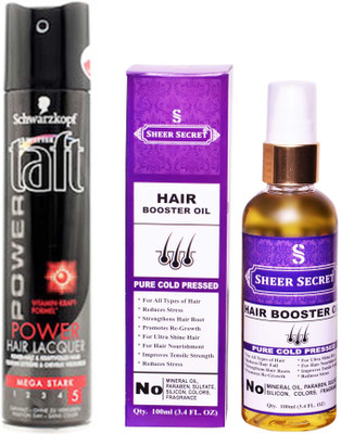

SCHWARZKOPF TAFT ALL WEATHER POWER HAIR LACQUER 250 ML with SHEER SECRET PURE COLD PRESSED HAIR BOOSTER OIL 100 ML(Set of 2)