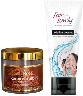 

Pink Root Cocoa Butter Scrub 100gm and Fair & Lovely Fairness FaceWash Pollution Clean-Up 100gm(Set of 2)