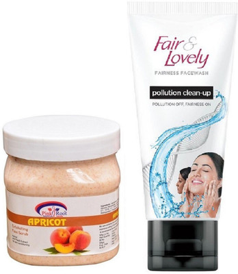 

Pink Root Apricot Scrub 500ml and Fair & Lovely Fairness FaceWash Pollution Clean-Up 100gm(Set of 2)