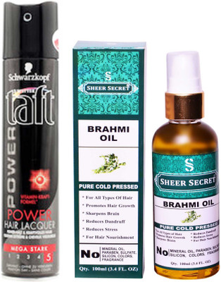 

SCHWARZKOPF TAFT ALL WEATHER POWER HAIR LACQUER 250 ML with SHEER SECRET PURE COLD PRESSED BRAHMI OIL 100 ML(Set of 2)