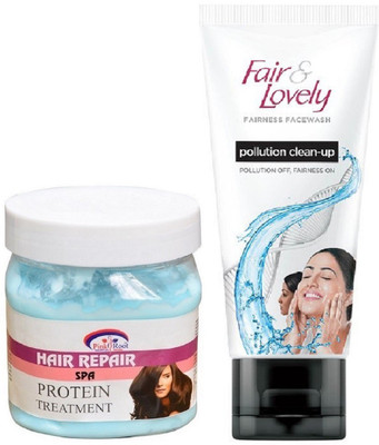 

Pink Root Hair Repair Spa 500ml and Fair & Lovely Fairness FaceWash Pollution Clean-Up 100gm(Set of 2)