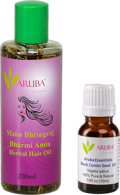 

Aruba Essentials Maha Bhringraj Amla – Brahmi 200 ml & 15 ml Black Cumin Seed Herbal(Set of 2)
