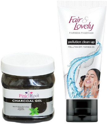 

Pink Root Charcoal Gel 500ml and Fair & Lovely Fairness FaceWash Pollution Clean-Up 100gm(Set of 2)