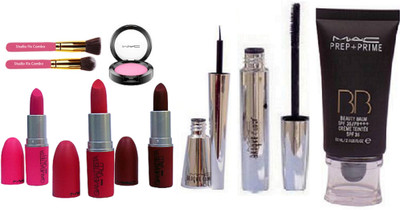 

Studio Fix Combo Make Up Brush2 With Mac 1 Shade Blusher, Brook Candy Eyeliner & Mascara, Prep + Prime BB Beauty Balm Cream Foundation, Mac Giambattista Valli Lipstick ( Set Of 3)(Set of 9)