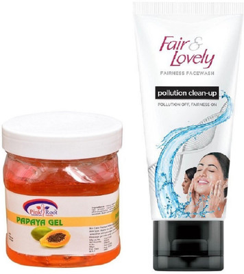 

Pink Root Papaya Gel 500ml and Fair & Lovely Fairness FaceWash Pollution Clean-Up 100gm(Set of 2)