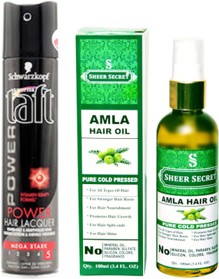 

SCHWARZKOPF TAFT ALL WEATHER POWER HAIR LACQUER 250 ML with SHEER SECRET PURE COLD PRESSED AMLA HAIR OIL 100 ML(Set of 2)