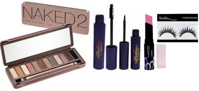

Studio Fix Combo Eyelashes With Eyeshadow Palette 12 Shade & Matte Finish LIpstick, Eyeliner & Mascara(Set of 5)