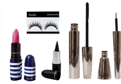 

studio Eyelashes And Mac brooke candy Eyeliner With mascara & matte finish long lasting lipstick,stick kajal(Set of 5)