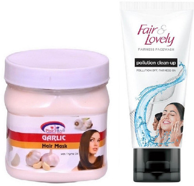 

Pink Root Garlic Hair Mask 500ml and Fair & Lovely Fairness FaceWash Pollution Clean-Up 100gm(Set of 2)