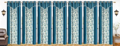 Stella Creations 274 cm (9 ft) Polyester Long Door Curtain (Pack Of 7)(Printed, Aqua)