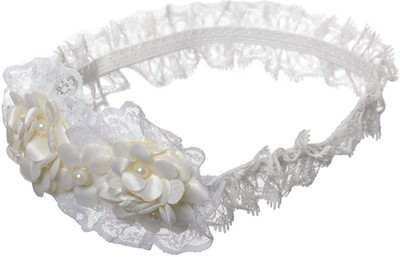 Smartcraft Baby Elastic Lace Headband with 3 Flowers & Pearls - White Head Band(White)