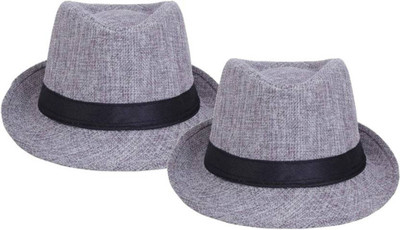 

Tahiro Grey Plain Fedora Hat(Grey, Pack of 2