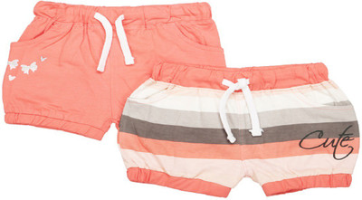 

MeeMee Short For Girls Casual Striped Cotton(Multicolor, Pack of 2, Coral stripe_coral