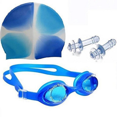 

Clastik Swimming Kit with Swimming Goggles Silicone Swimming Cap + 1 Nose Clip + 2 Ear Plugs Swimming Kit