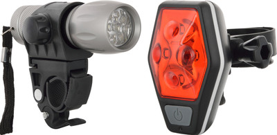 

Dark Horse Bicycle 9 LED 3 Mode Aluminum-Alloy Headlight and Bicycle 4 LED 7 Mode Tail Light Rear Light COMBO OFFER LED Front Rear Light Combo(Grey)