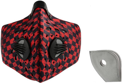 

Jonty Red Print Neoprene PM2.5 N95 Anti Pollution Activated Carbon Dust Face Mask with Breathing Valve and 1 Free Carbon Filter Mask