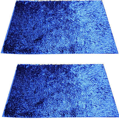 iDOLESHOP Polyester Door Mat(Blue, Medium, Pack of 2)