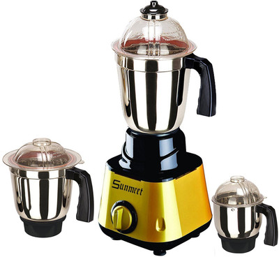 

Sunmeet MiniMetallicGold3Jar 600 W Mixer Grinder(Gold, 3 Jars)