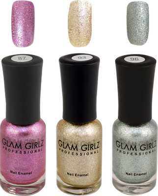 

Glam Girlz Glitter Nail Polish-Combo(87-93-96) Dark Pink, golden, silver(Pack of 3)
