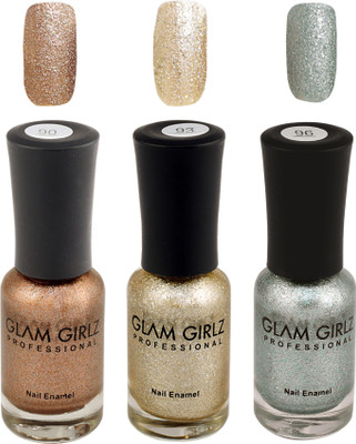 

Glam Girlz Glitter Nail Polish-Combo(90-93-96) copper, Golden, grey(Pack of 3)