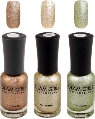 

Glam Girlz Glitter Nail Polish Combo(90-93-95) copper, golden, light green(Pack of 3)