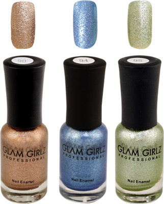 

Glam Girlz Glitter Nail Polish-Combo(90-94-95) copper, dark blue, light green(Pack of 3)