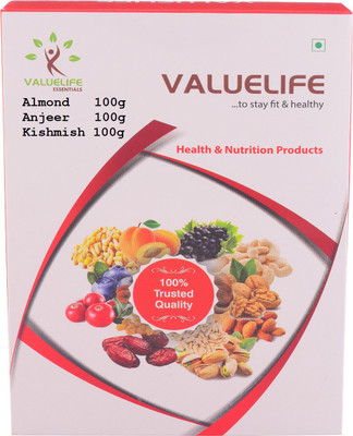 

Value Life Anjeer (Dried Figs) American Special Almonds Kishmish Dry Fruits Combo of 3 - 100Grams (1 of Each) Figs(300 g, Box)