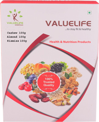 

Value Life American Special Almonds Cashews Premium Kishmish Dry Fruits Combo of 3 - 100Grams (1 of Each) Almonds(300 g, Box)