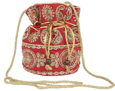 

Aliado Velvet Embellished Red And Gold Coloured Potli Bag P81V709 Potli(Red)