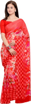 vaamsi Checkered Daily Wear Chiffon Saree(Red)