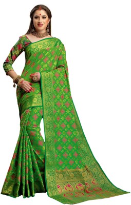 Fancy Fab Printed Paithani Cotton Silk Saree(Multicolor)