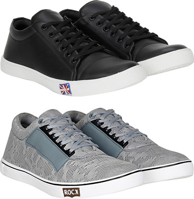 

Knot n Lace Combo Pack of 2 Casual Sneakers Sneakers For Men(Black, Grey